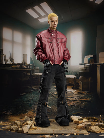 Deconstruction Ribbon Strap Flare Denim Jeans WN22760