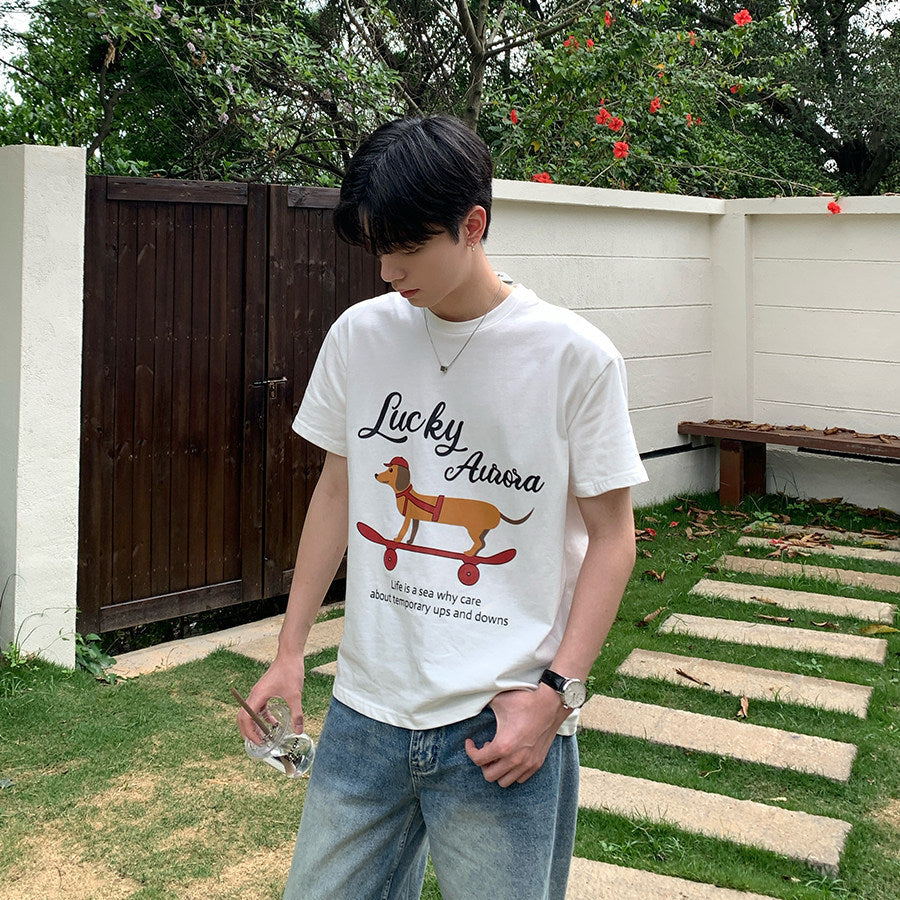 Letter Print Round Neck Short Sleeve T-Shirt WN24965