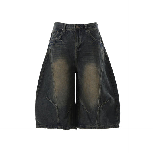 Washed Curved Denim Half Jeans WN25980
