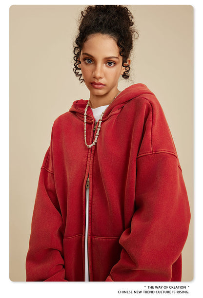 Oversize Washed Zipper Hoodie WN6461