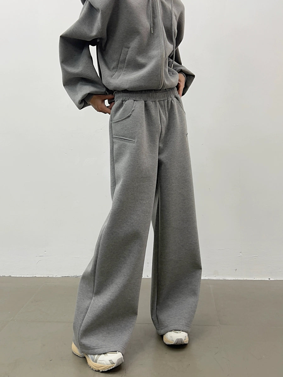 Shoulder Pad Short Zipper Hoodie & Wide Leg Sweatpants Setup WN7357