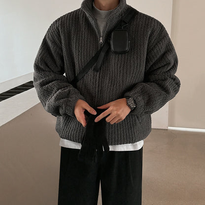 Standing-Collar Oversize Zipper Boa Fleece Jacket WN20232