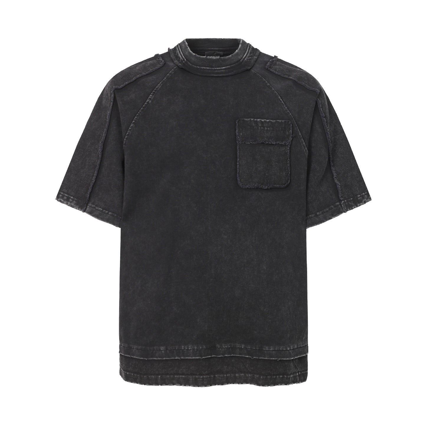 Washed Raw Edge Pocket Fake Layered Short Sleeve T-Shirt WN26891