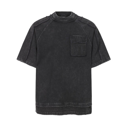 Washed Raw Edge Pocket Fake Layered Short Sleeve T-Shirt WN26891