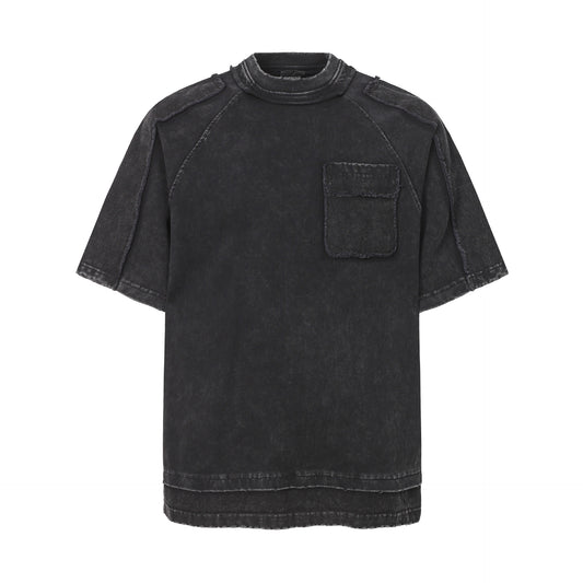 Washed Raw Edge Pocket Fake Layered Short Sleeve T-Shirt WN26891