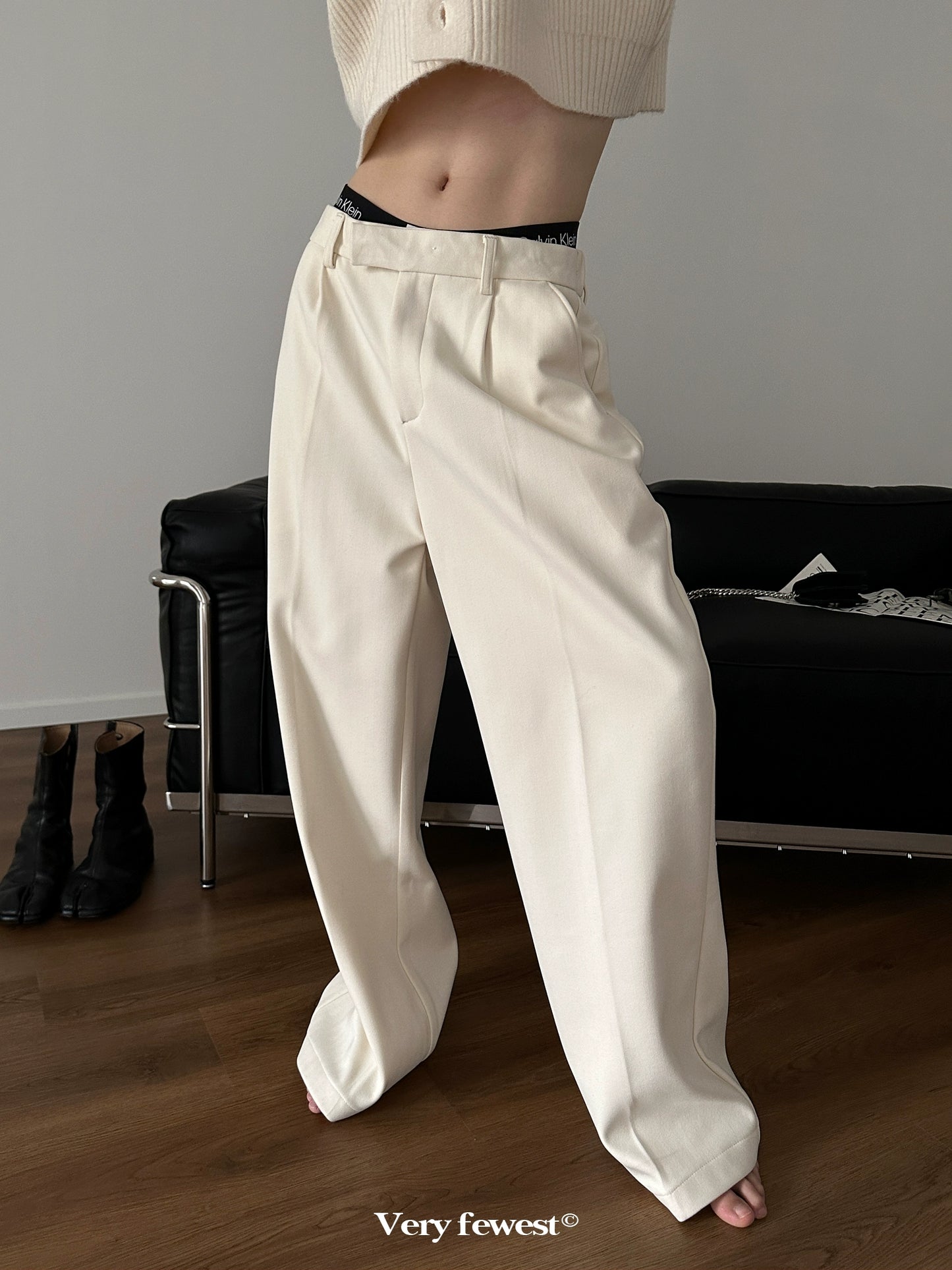 Thick Semi Elastic Waist Trousers WN8860