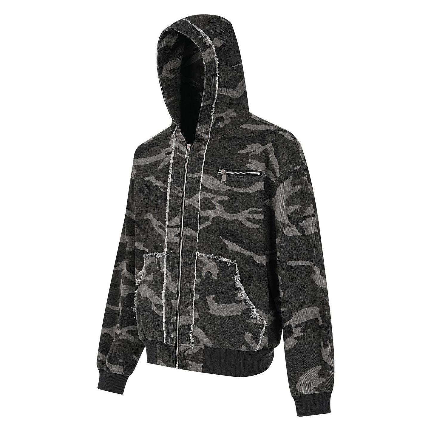 Camouflage Raw-Edge Zipper Hoodie WN11269