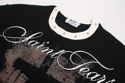 Waffle Graffiti Print Oversize Short Sleeve T-Shirt WN25933
