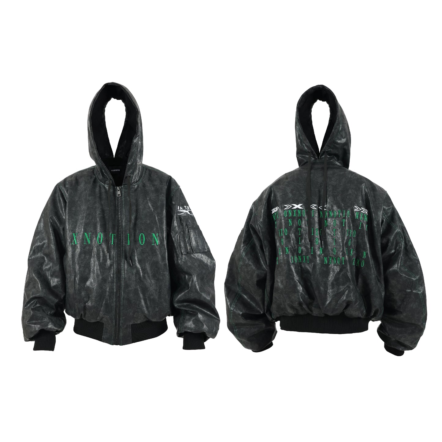 Cracked PU Leather Oversize Hooded Puffer Jacket WN17212