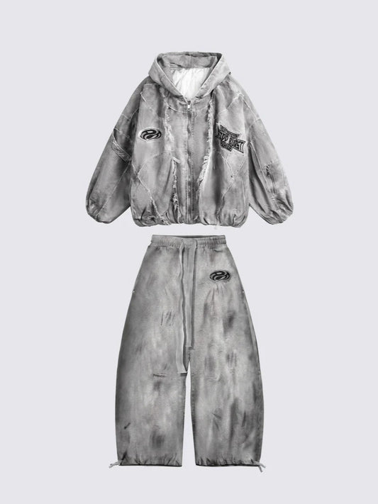 Washed Graphic Drawstring Wide Leg Sweatpants WN27804