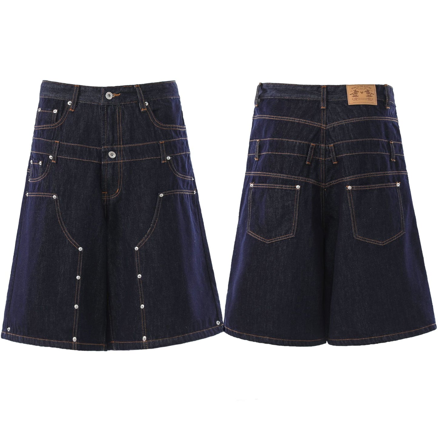 Double Waist Wide Leg Cropped Denim Half Pants WN25930