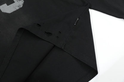 Washed Number Print Damage Long Sleeve T-Shirt WN25386