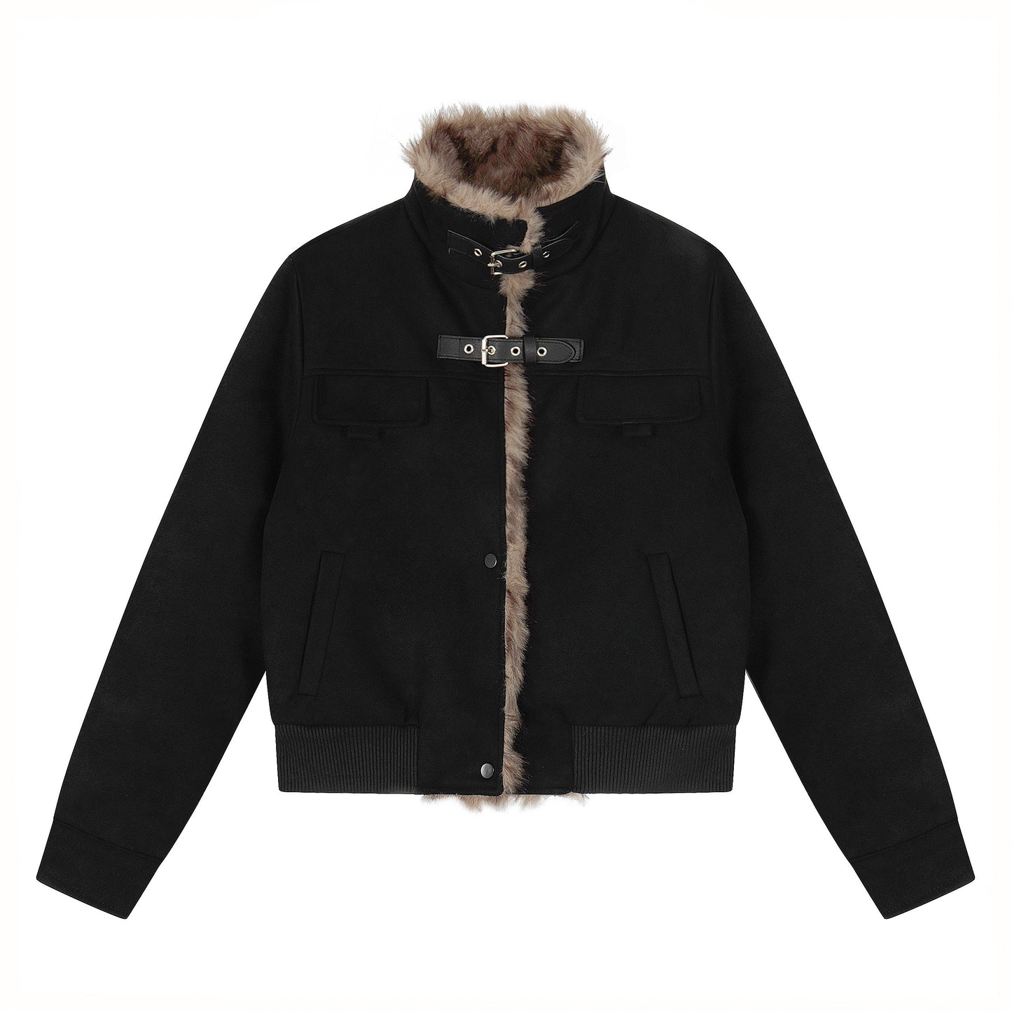 Fur Collar Metal Buckle Snap Button Oversize Puffer Jacket WN22850