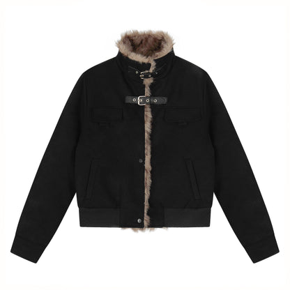 Fur Collar Metal Buckle Snap Button Oversize Puffer Jacket WN22850