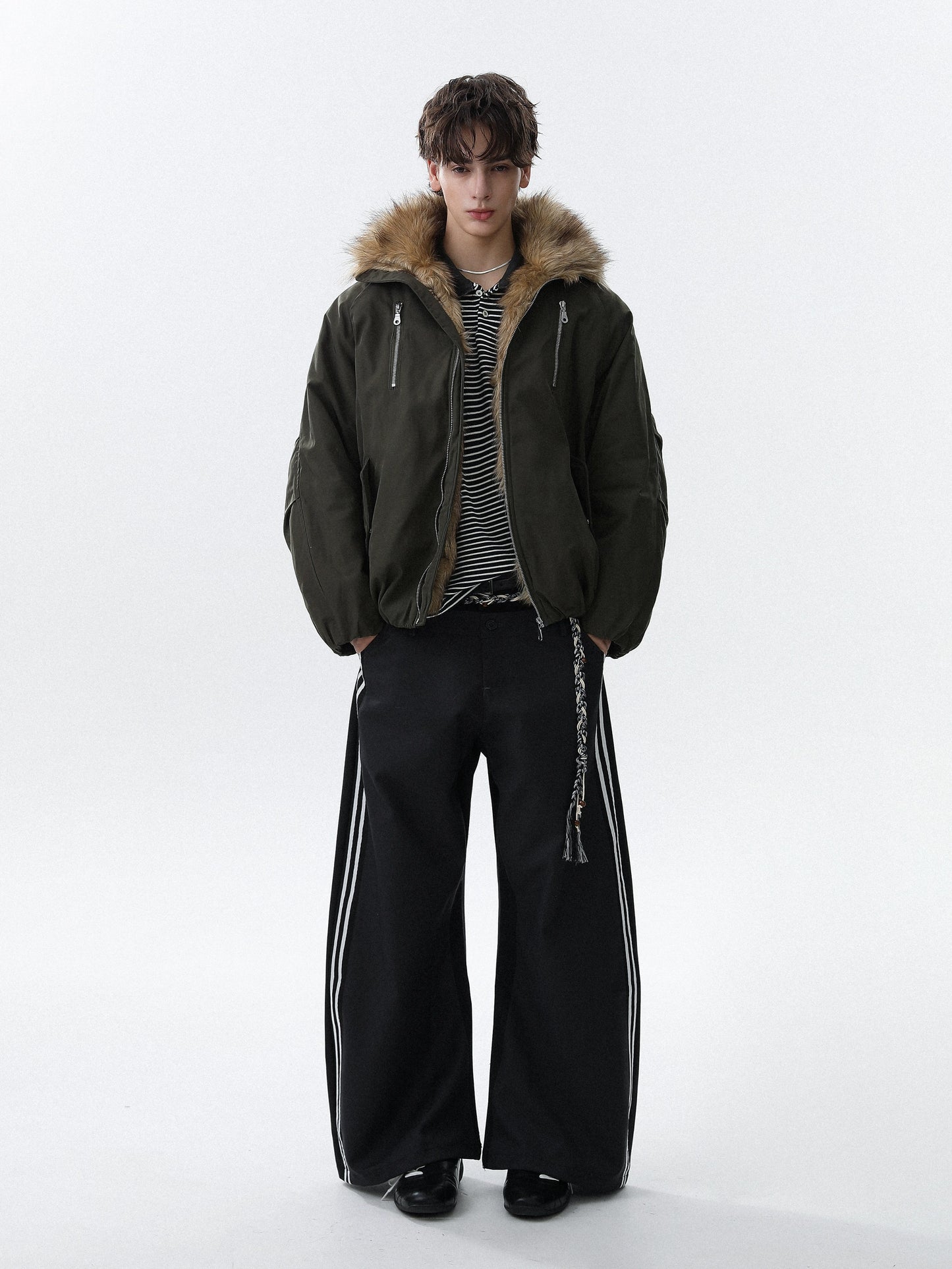 Fake Fur-Collar Pockets Design Thick Zipper Jacket WN22091