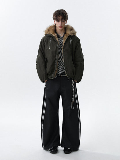 Fake Fur-Collar Pockets Design Thick Zipper Jacket WN22091