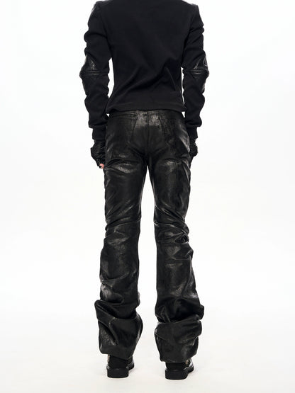 Waxed Shine Straight PU Leather Pants WN22138
