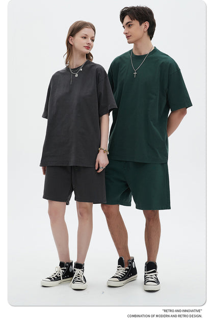 Oversize Washed Short-sleeve-T-shirt & Washed Short Sweatpants Setup WN6633