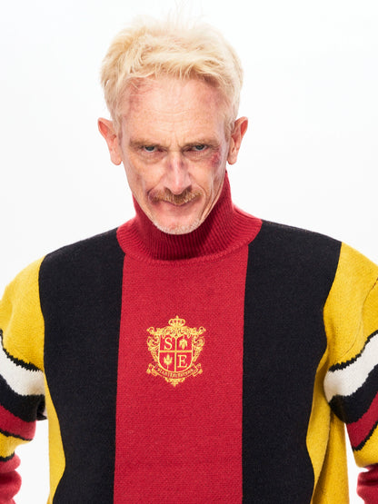 Badge Embroidery Colorblock High-Neck Knit Sweater WN22151