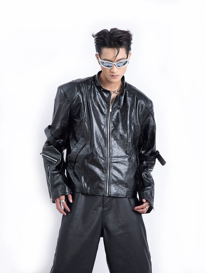 Heavyweight Zipper PU Leather Jacket WN9260