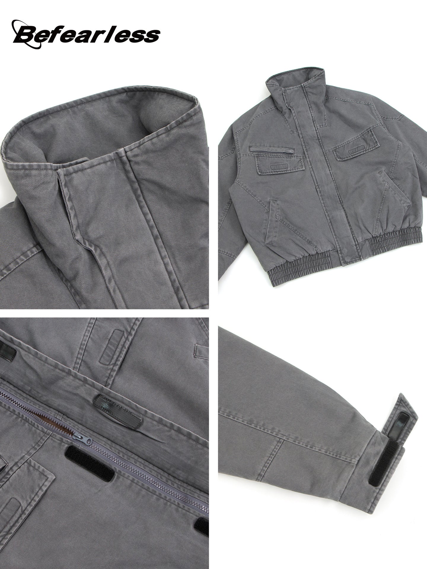 Heavyweight Washed Zip-Up Stand Neck Workwear Jacket WN26332