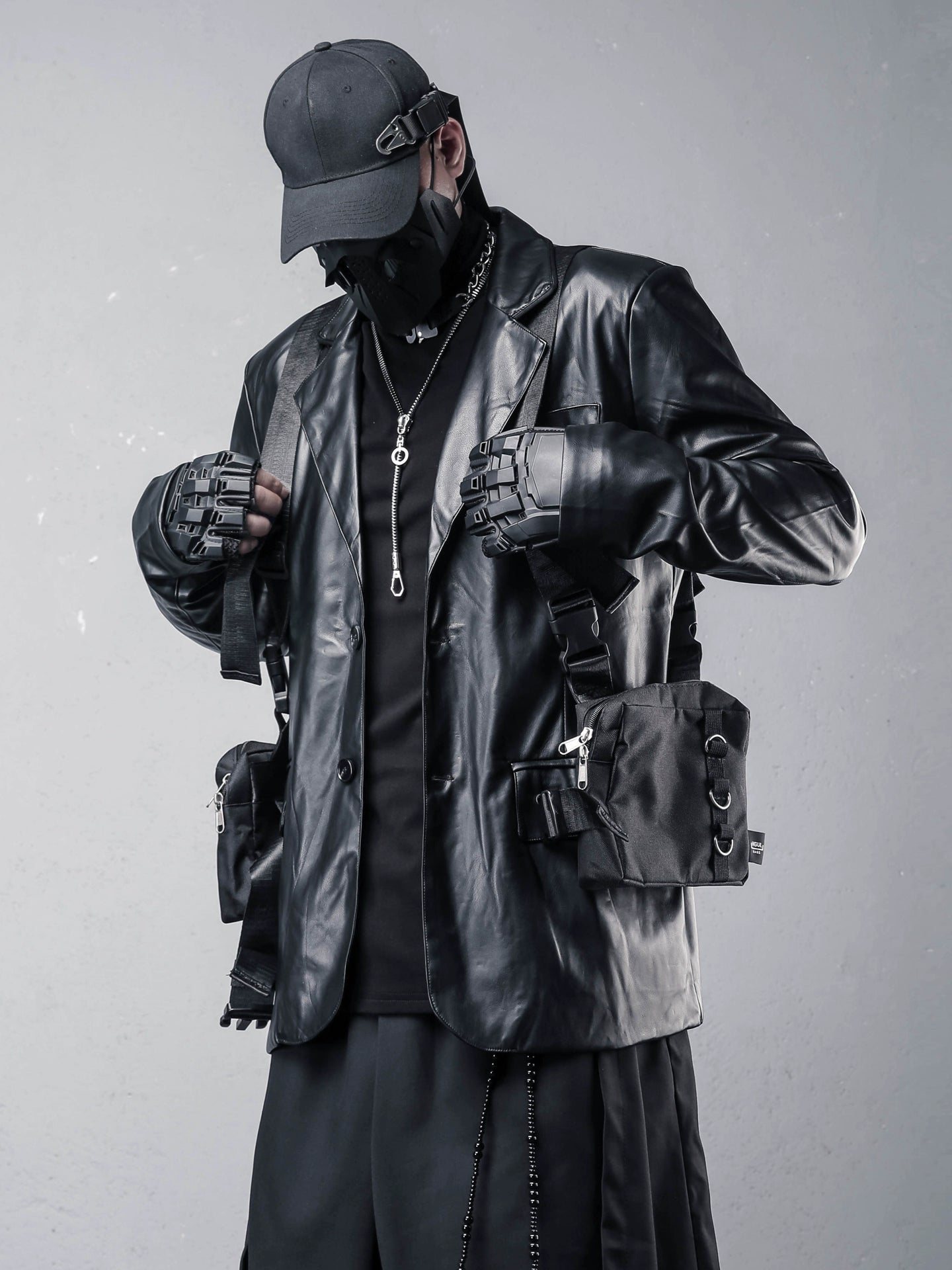 Black PU Leather Tailored Jacket WN22365