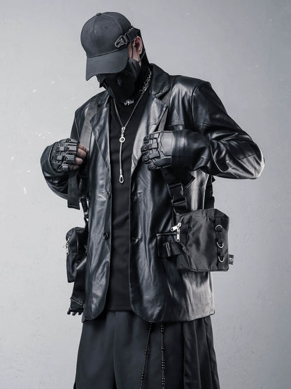 Black PU Leather Tailored Jacket WN22365