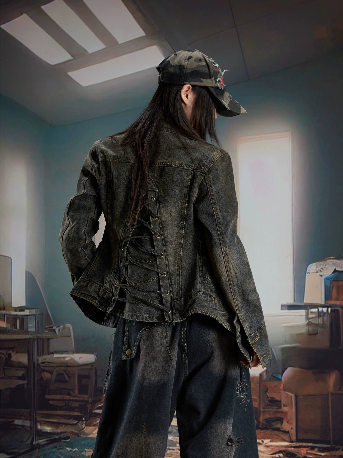 Washed Stand Neck Denim Jacket WN21344