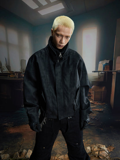 Belt Patchwork Fur Collar PU Leather Jacket WN20815