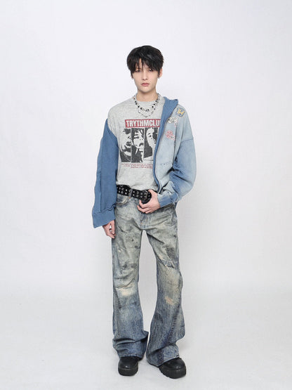 Washed Decorative Detail Zipper Hoodie WN24473