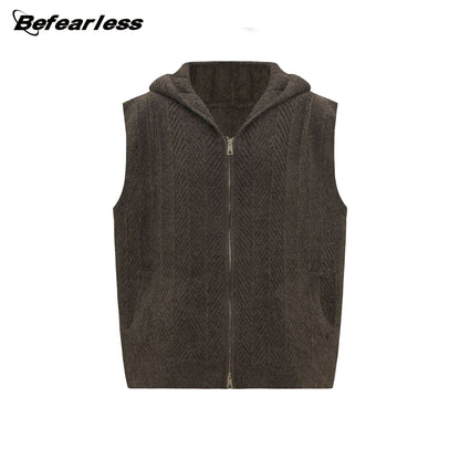 Hooded Zip-Up Knit Sweater Vest WN26232