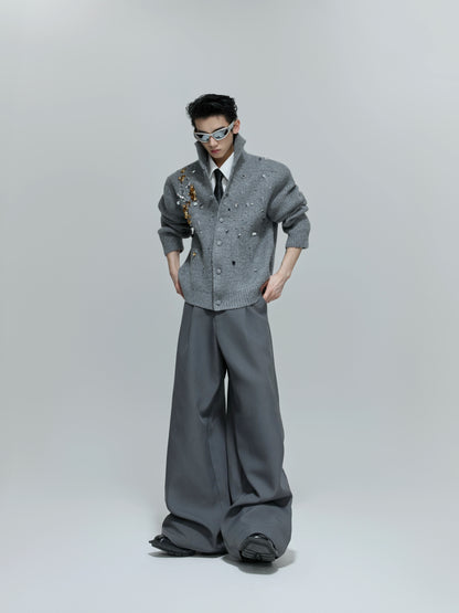 Sequin High-Neck Ribbed Knit Cardigan WN21700