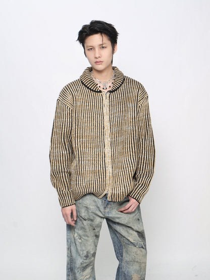 Gradient Stripe Knit Zipper Cardigan WN24467