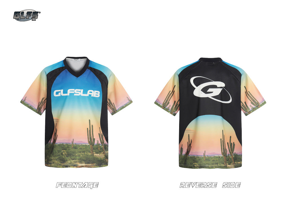 V-Neck Desert Landscape Print Short Sleeve T-Shirt WN26532