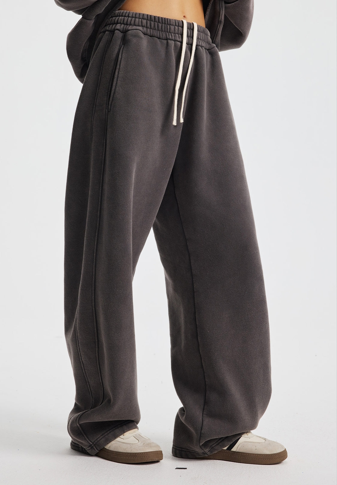 Fleece Lining Zip-Up Wax Dye Sweatpants WN23111-K