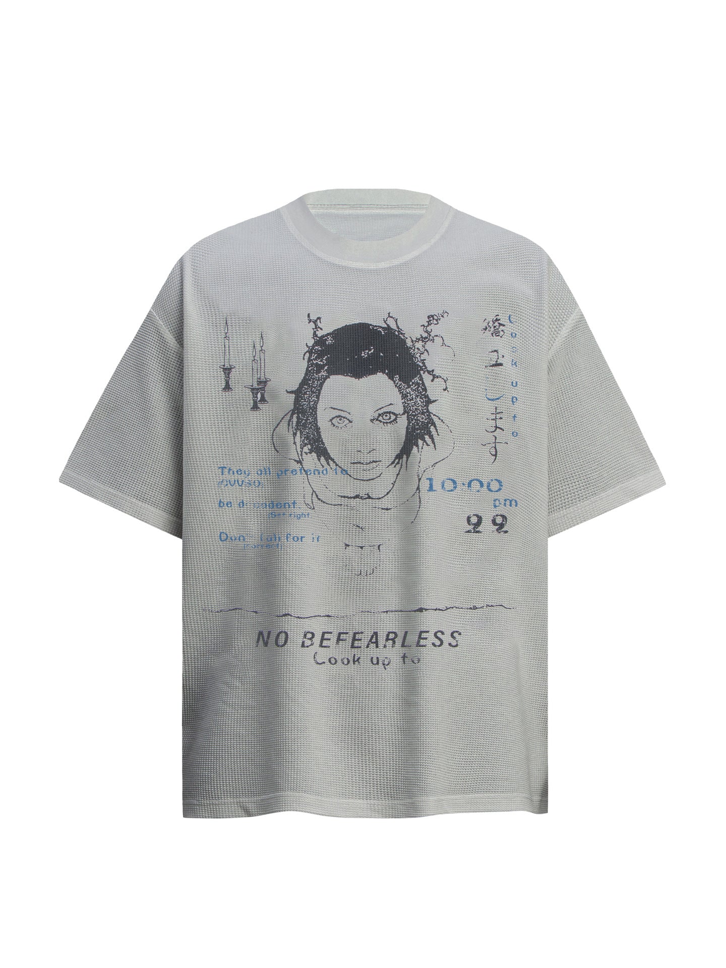 Waffle Texture Graphic Print Oversize Short Sleeve T-Shirt WN26303