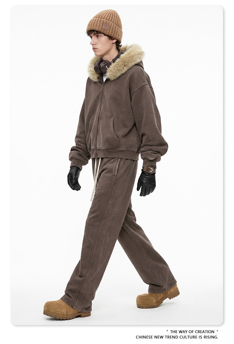 Fake Fur Collar Fleece Lining Zipper Hoodie WN23118