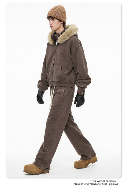 Fake Fur Collar Fleece Lining Zipper Hoodie WN23118