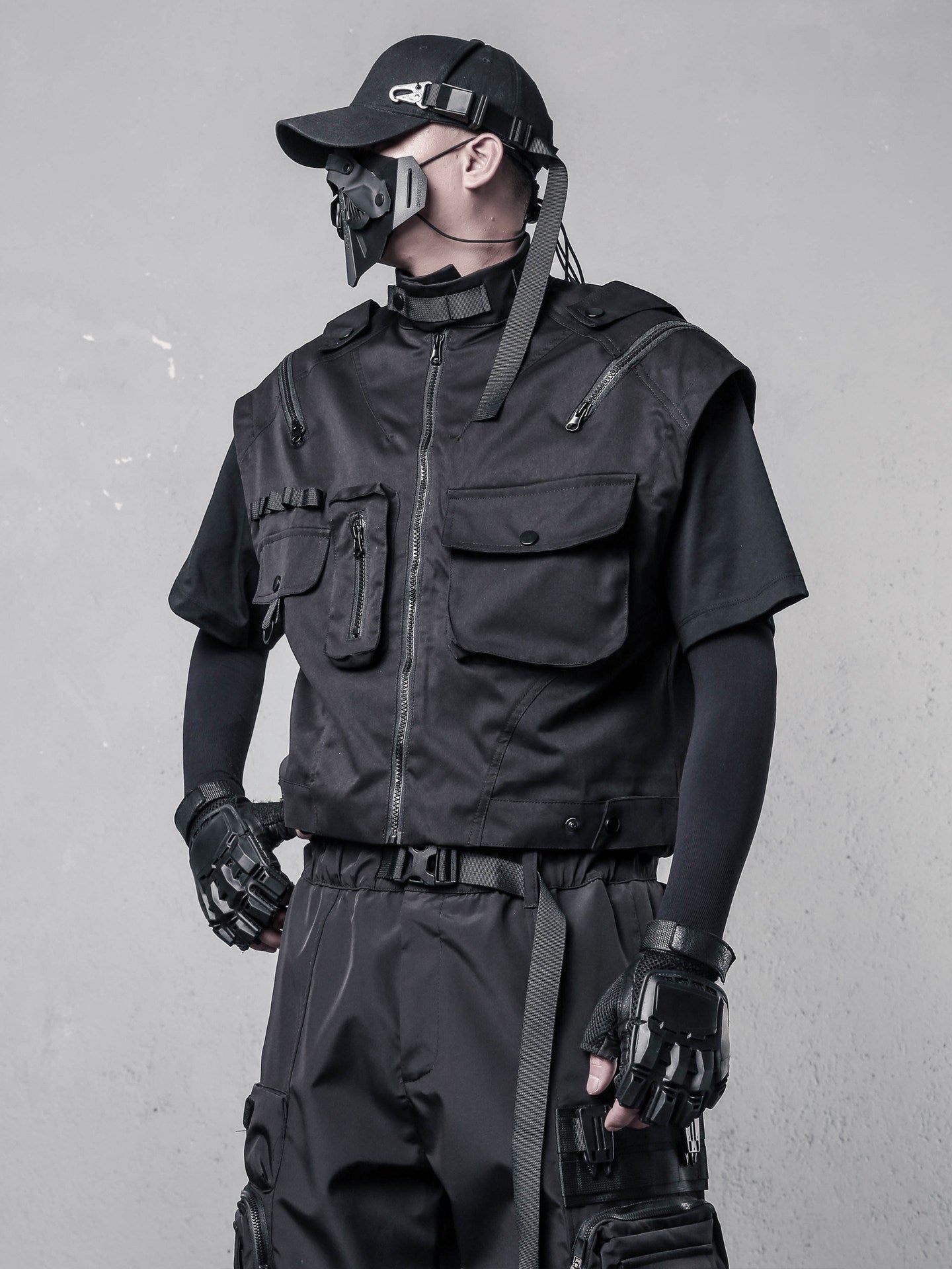 Tactical Stand Neck Zipper Short Vest WN22499