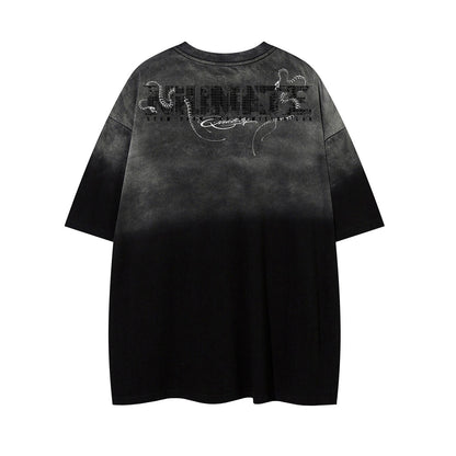 Gradient Embroidery Letter Short Sleeve T-Shirt WN26940