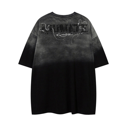 Gradient Embroidery Letter Short Sleeve T-Shirt WN26940