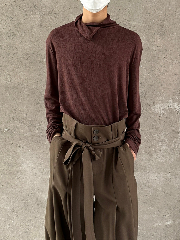 High-Neck Texture Pullover Knit Sweater WN19998