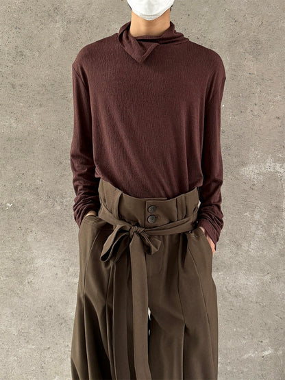 High-Neck Texture Pullover Knit Sweater WN19998