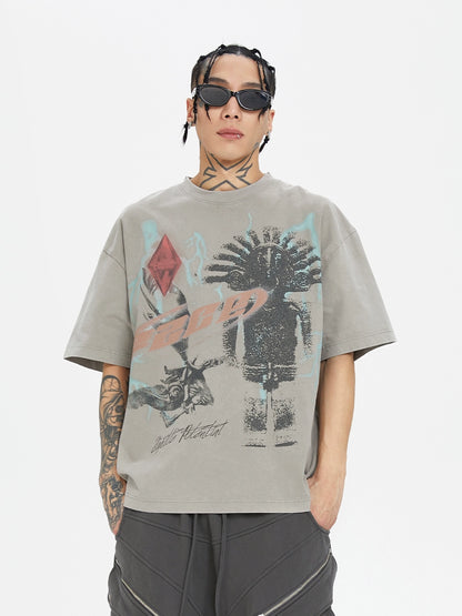 Print Wash Oversize Short Sleeve T-Shirt WN12262