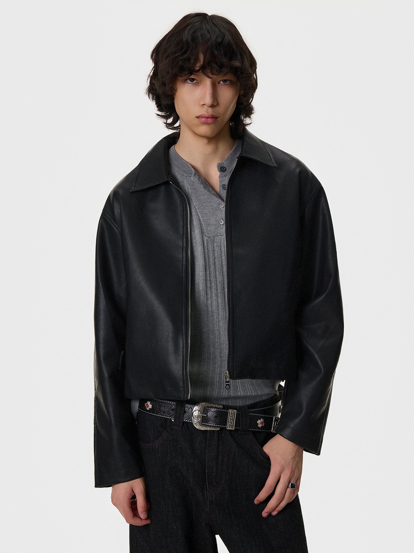 Turn-Down Collar Short PU Leather Jacket WN21395