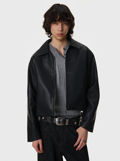 Turn-Down Collar Short PU Leather Jacket WN21395