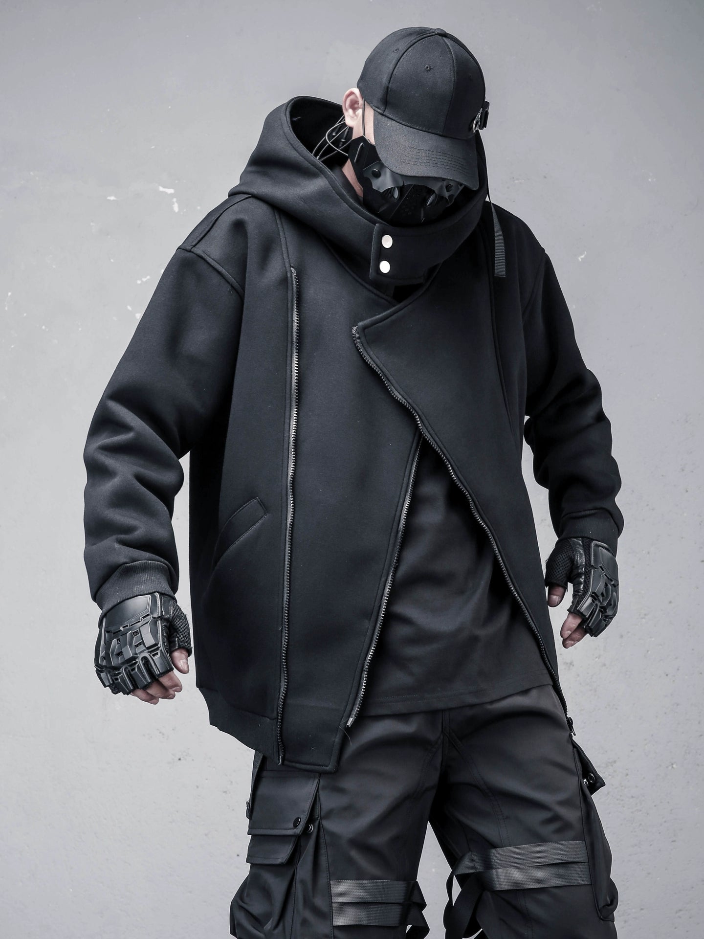 Oversize Asymmetric Zip Tactical Hoodie WN22312