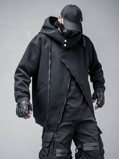 Oversize Asymmetric Zip Tactical Hoodie WN22312