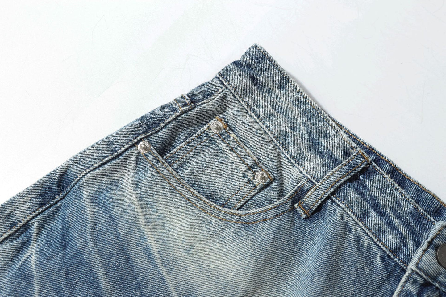 Washed Whisker Damage Wide Leg Denim Jeans WN26121