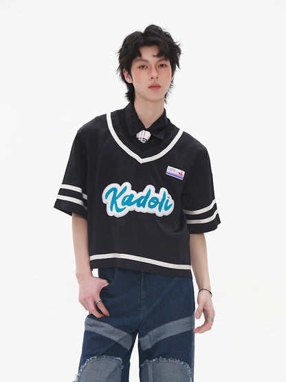 Patchwork Multi-Label V-Neck Short Sleeve T-Shirt WN20217